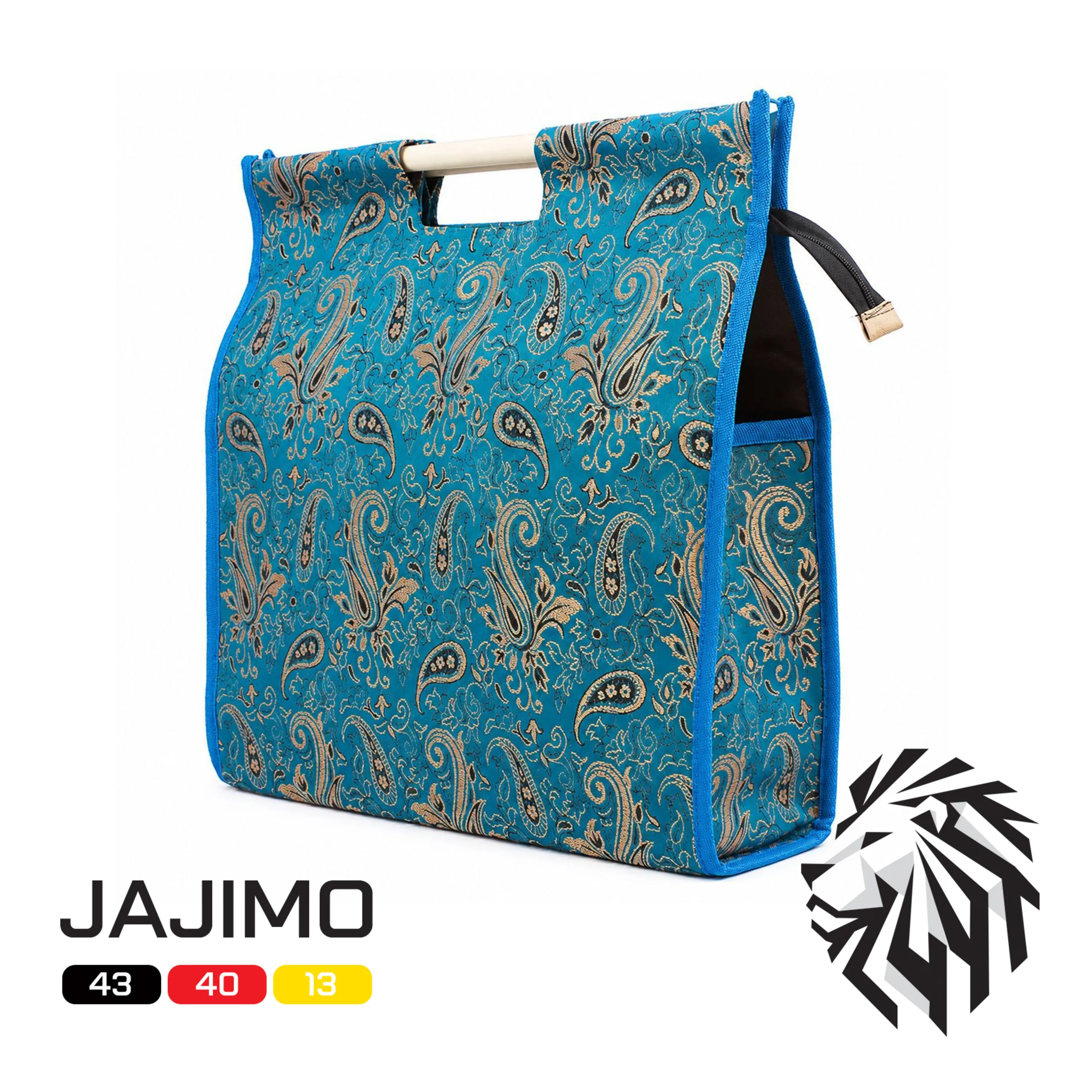 ساک ترمه فیروزه ای دسته چوبی - 40 سانتیمتری